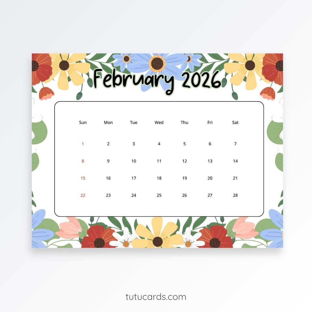 Colorful Blossoms – February 2026 Calendar | Playful & Cheerful