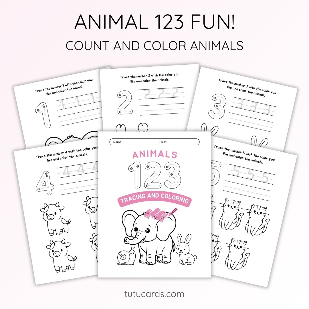 Cute Animal Number Coloring Pages 1-9| Kids Learning PDF  - Image 1 of 4