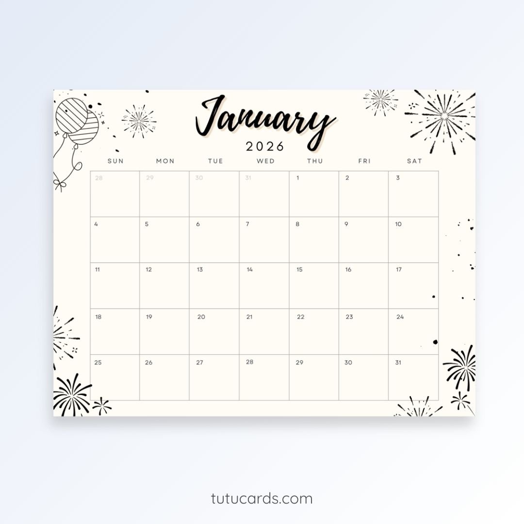 Minimal Celebration – 2026 January Calendar - Image 1 of 3