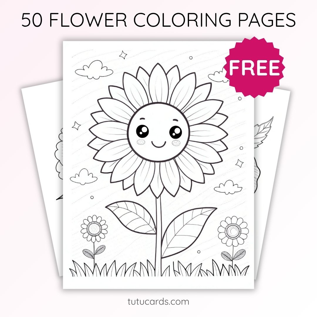 Printable Sunflower Coloring Sheet for Kids | Summer Nature Activity PDF | US Letter | TutuCards Floral Art Page - Image 1 of 4