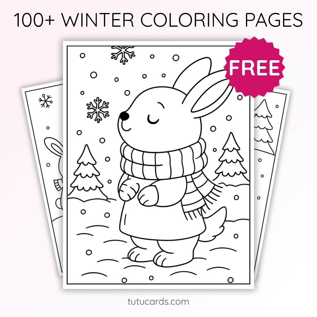 Winter Coloring Pages for Kids – Little Bunny in the Snow (Free PDF Printables) - Image 1 of 3