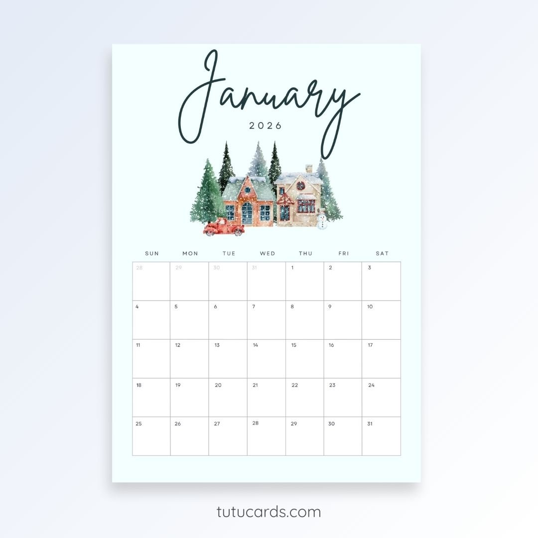January 2026 Calendar – Nature Illustration | Winter Theme - Image 1 of 3