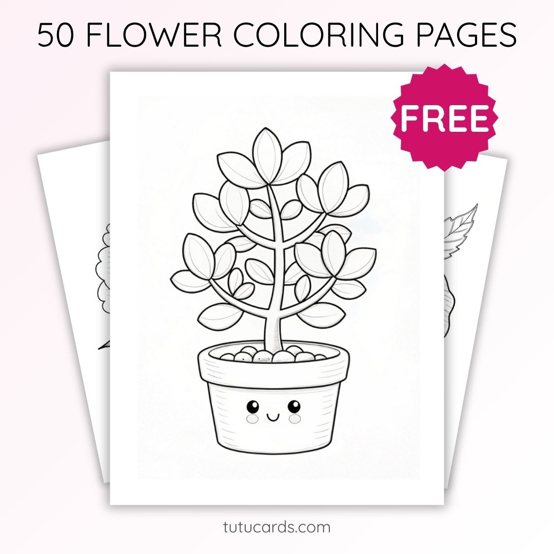 Round Jade Plant Coloring Page for Kids | Printable Art PDF| TutuCards Home & Garden Series - Image 1 of 4