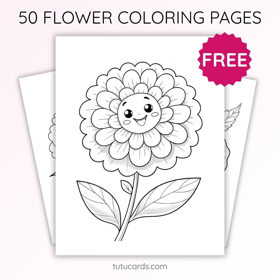 Marigold Flower Coloring Page for Kids | Printable Bloom Art PDF | US Letter | TutuCards Nature & Seasons Series - Image 1 of 4