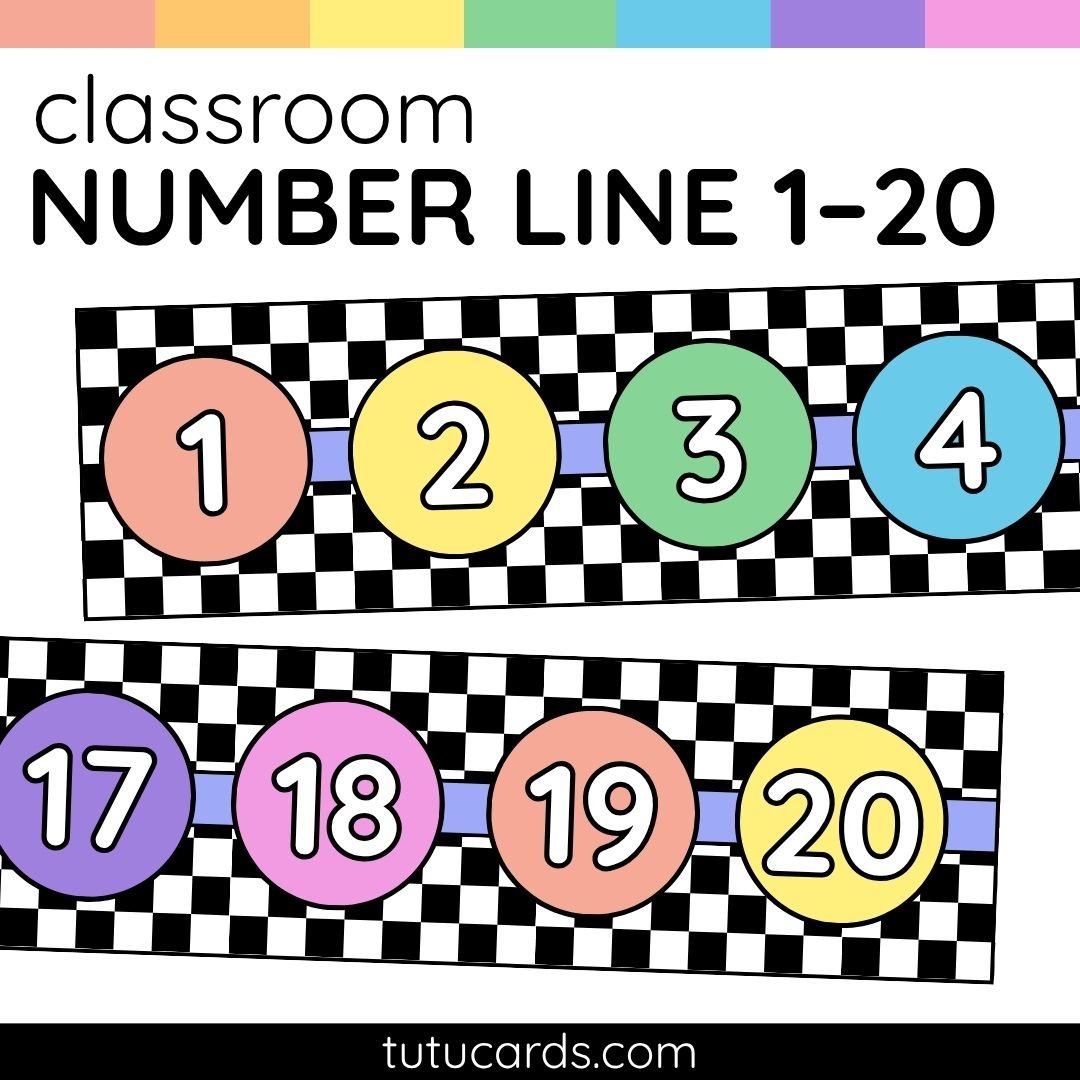 Colorful Number Posters 1–20 – Circle Numbers with Checkered Background - Image 1 of 1