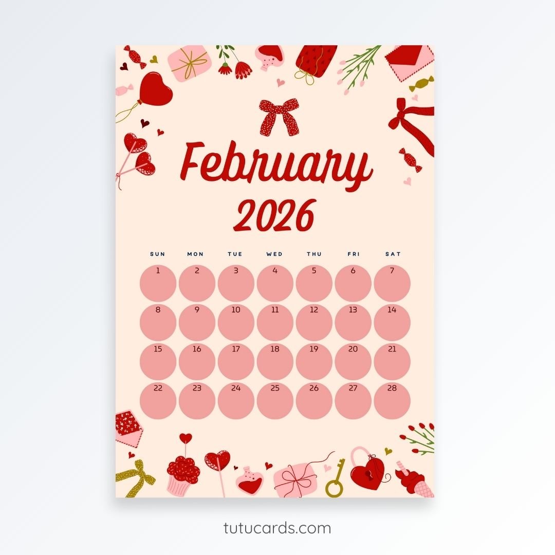 Orange Valentine Celebration – February 2026 Calendar | Hearts & Bows Theme - Image 1 of 3