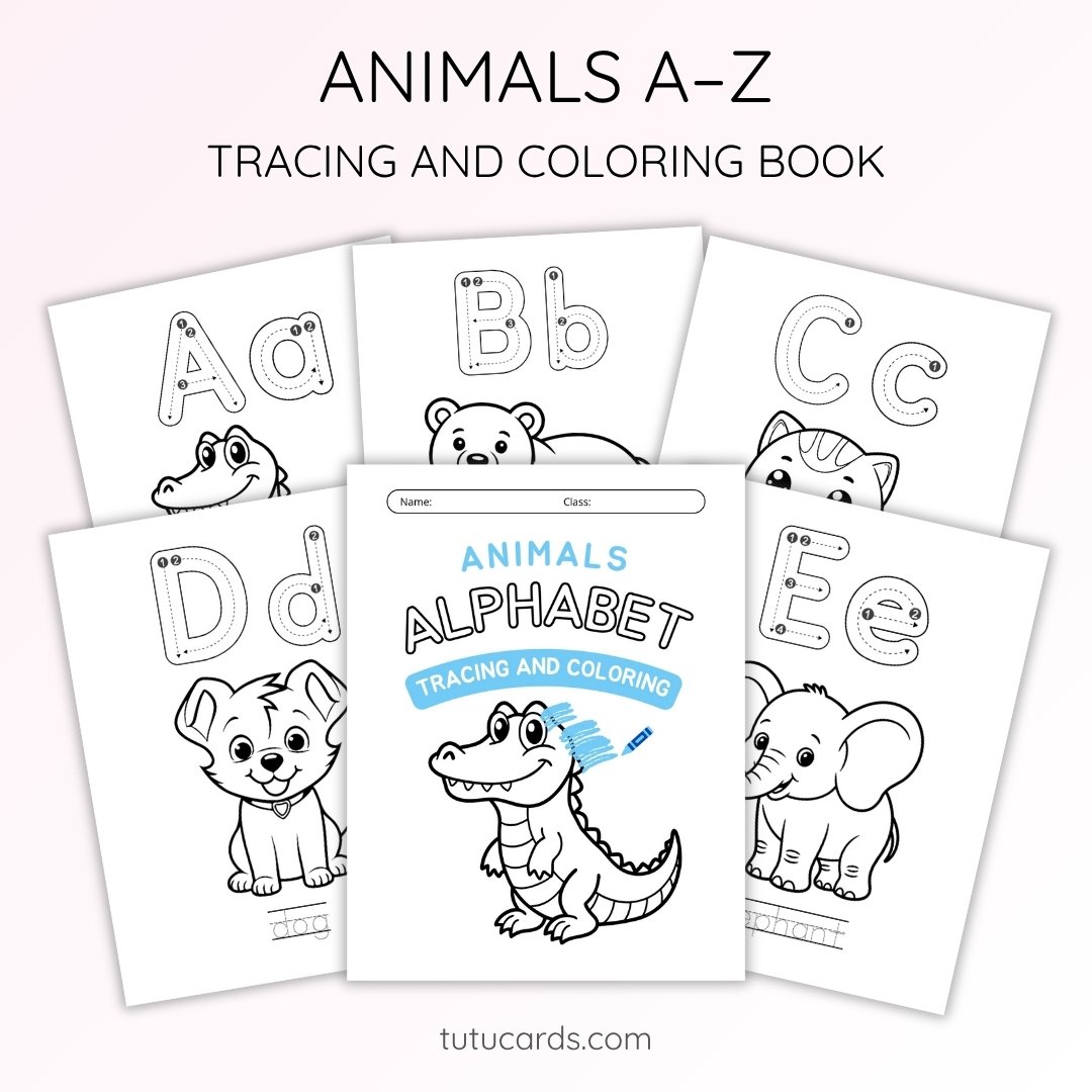 Animals Alphabet Tracing & Coloring Pages | A–Z Printable Worksheets | Kids Learning PDF - Image 1 of 5