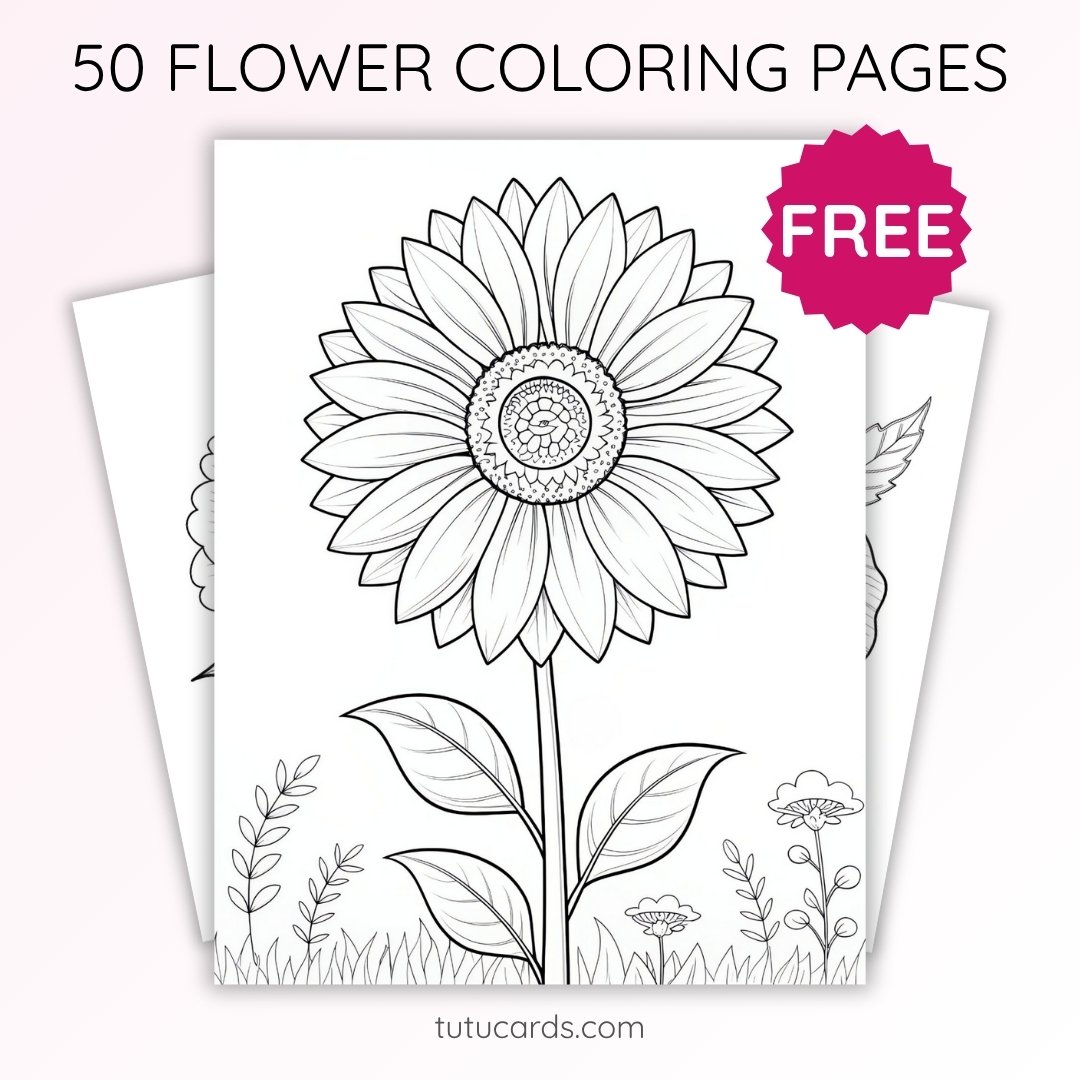 Sunflower Coloring Page for Kids | Printable Summer Flower Art PDF | US Letter | TutuCards Nature Learning Series - Image 1 of 4