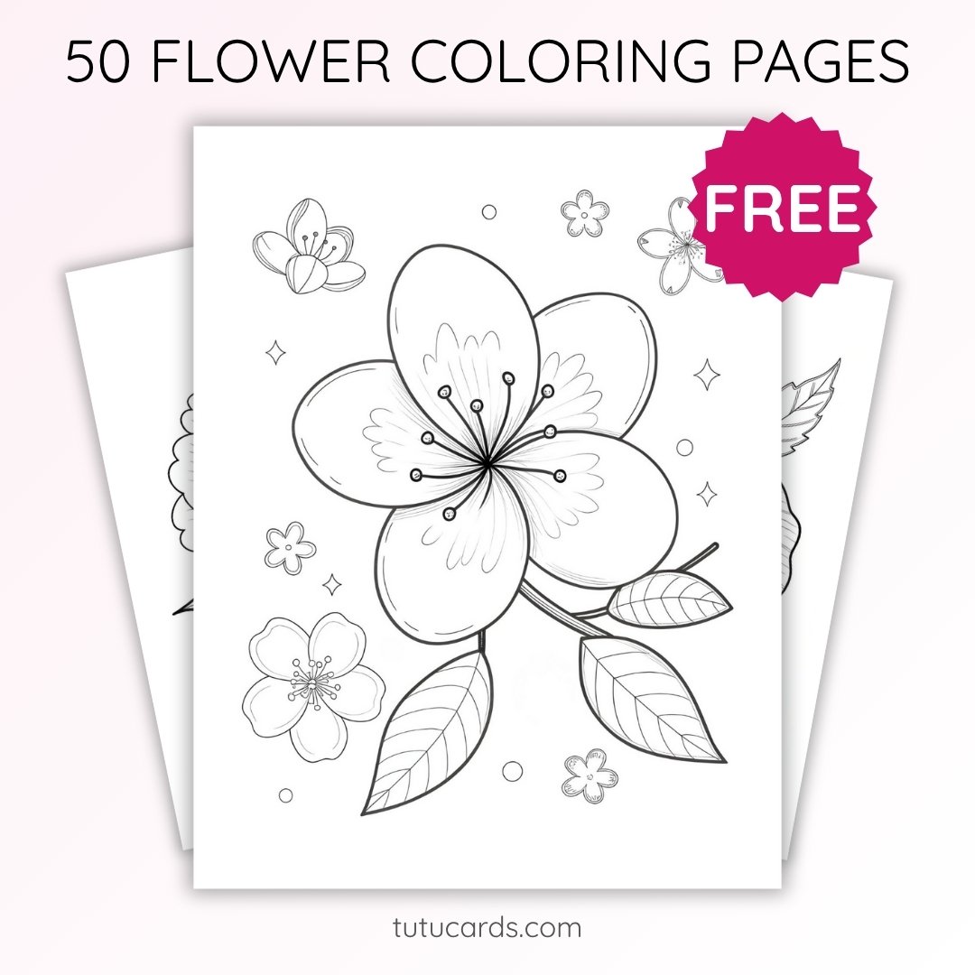 Peach Blossom Coloring Page for Kids | Printable Spring Flower Art PDF | US Letter | TutuCards Nature Learning Series - Image 1 of 4