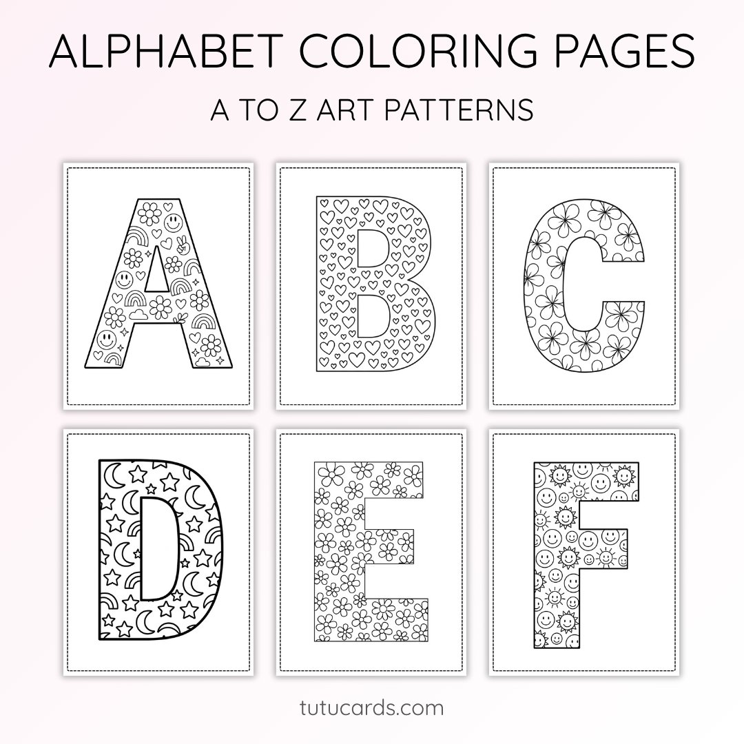 Alphabet Coloring Pages A–Z | Printable Letters Art Patterns | Kids Learning & Art Activity PDF - Image 1 of 8
