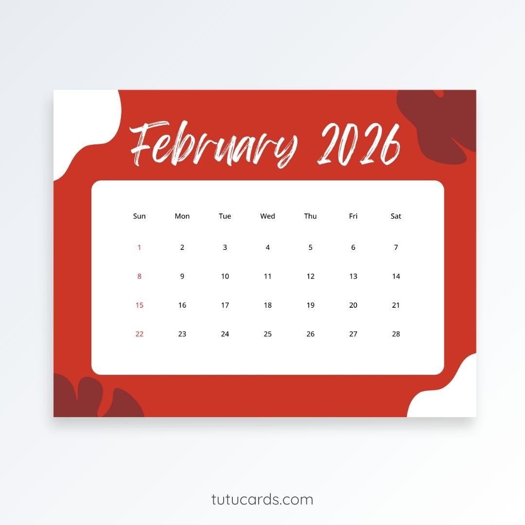 Bold Red – February 2026 Calendar | Minimal Modern Printable - Image 1 of 3