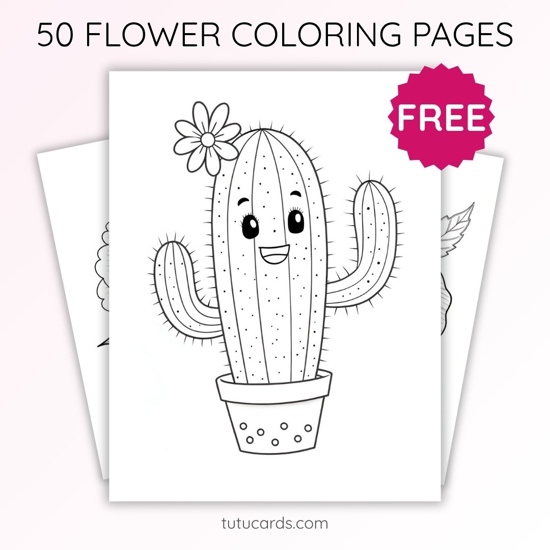 Cactus Coloring Page for Kids | Printable Cute Plant Art PDF | US Letter | TutuCards Home & Garden Series - Image 1 of 4