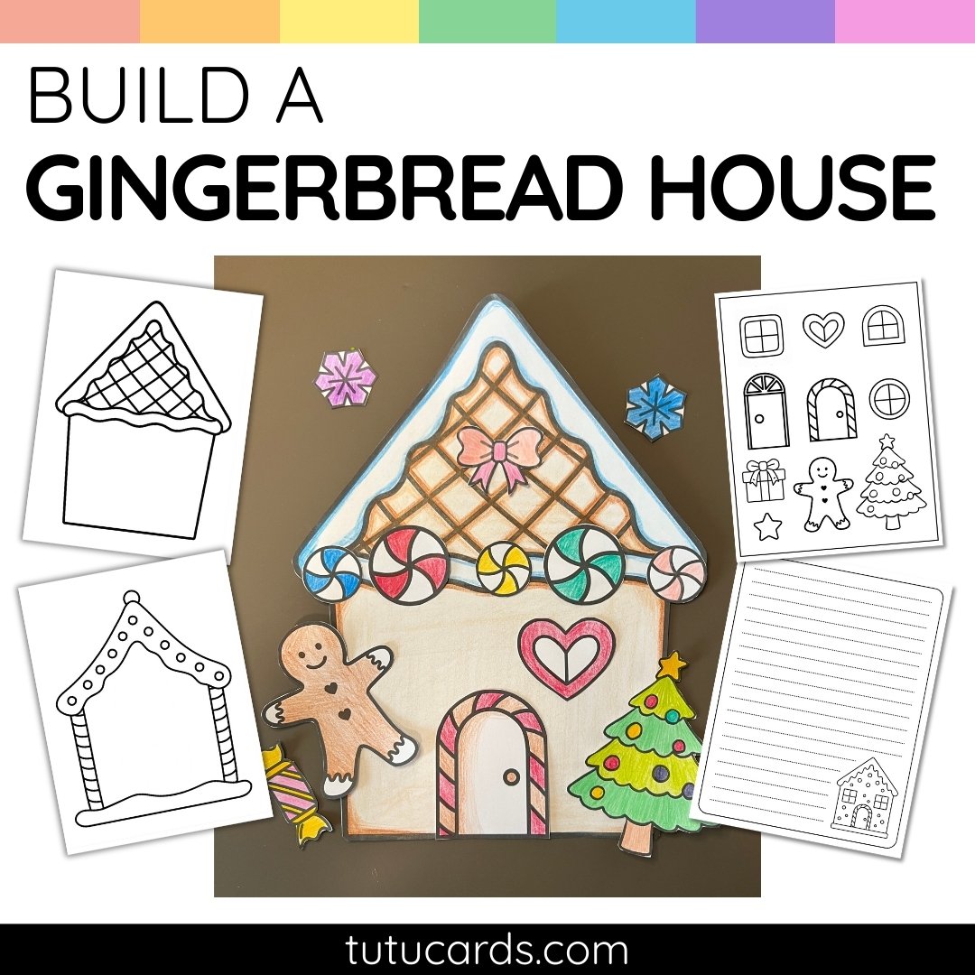 Build-a-Gingerbread House Craft | 4 Blank Houses + Decorations + Writing Templates - Image 1 of 5