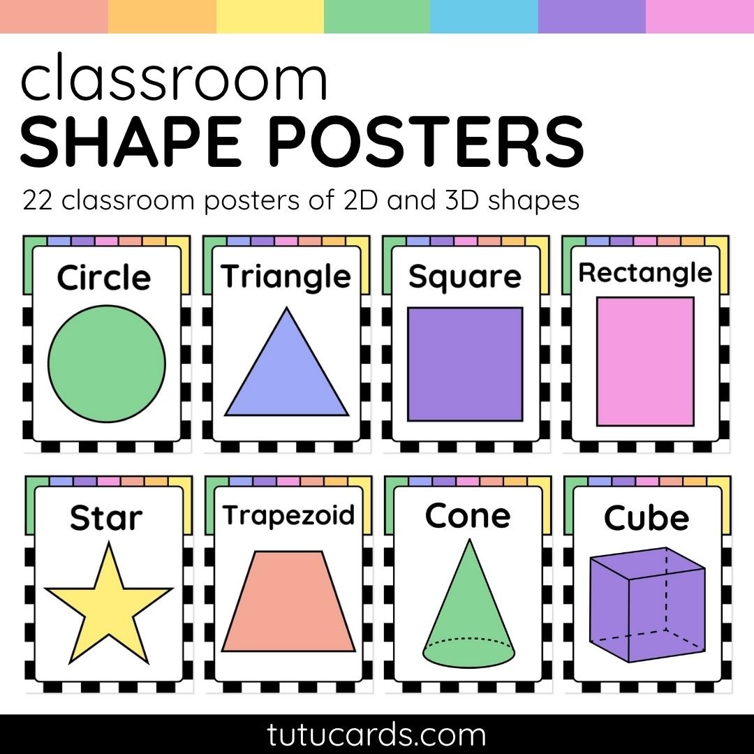 Colorful Shapes Posters Classroom Decor | 2D and 3D Shape Posters | Math Board - Image 1 of 3