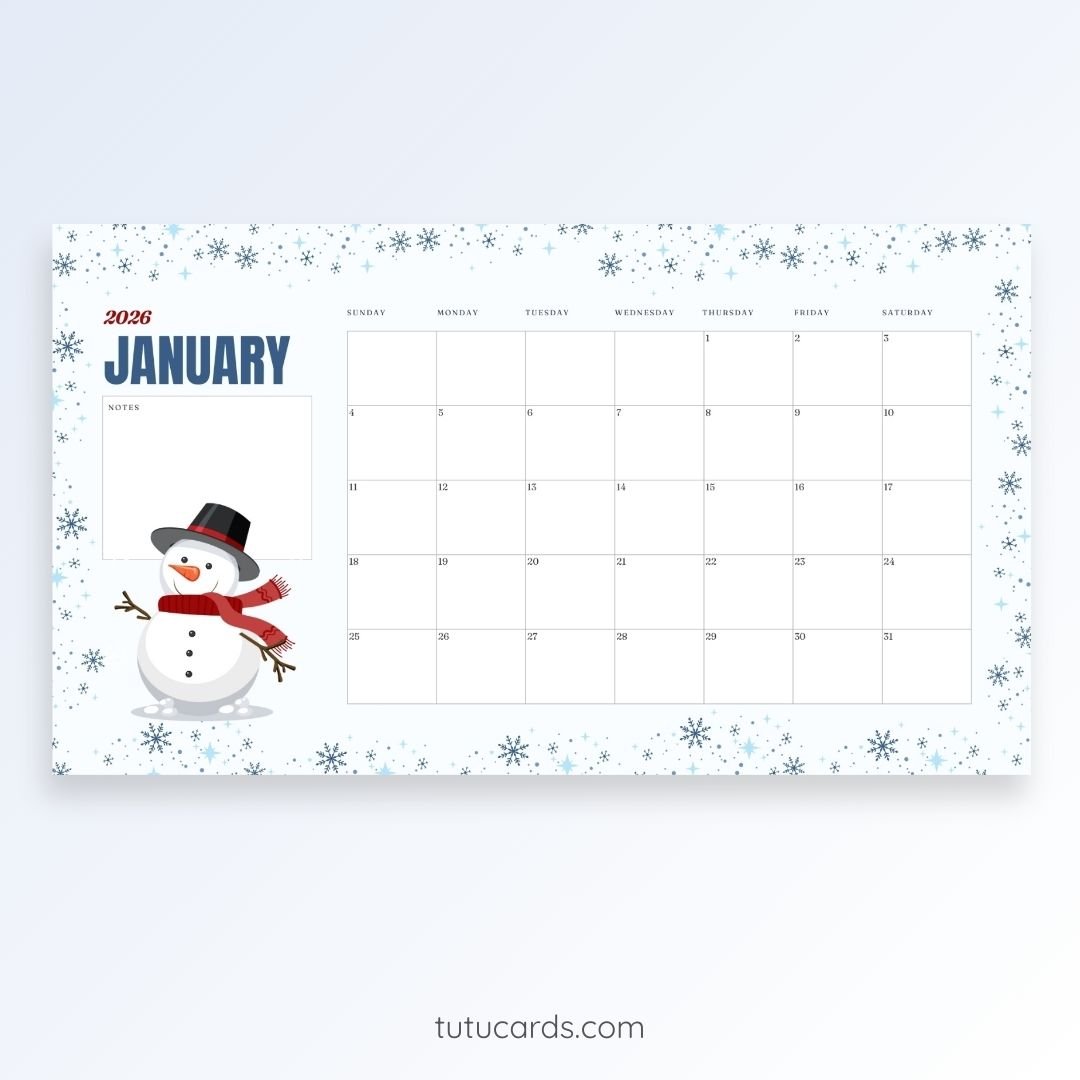 Snowy Blue – 2026 January Calendar 001 - Image 1 of 2