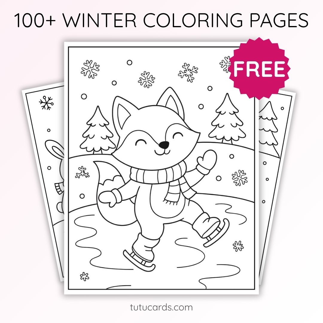 Winter Coloring Pages for Kids – Little Fox Ice Skating (Free PDF Printables) - Image 1 of 3