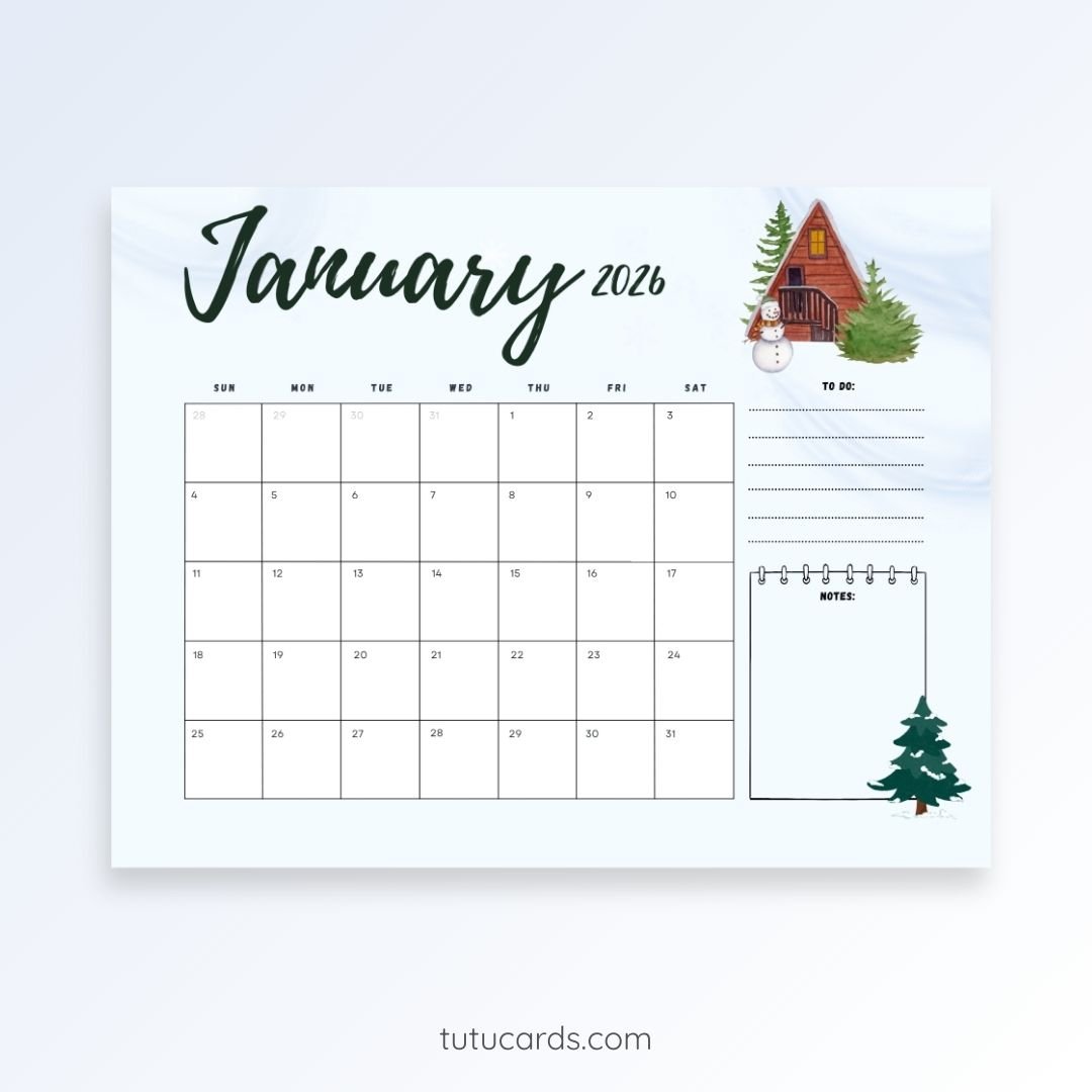 Cozy Blue Cabin – 2026 January Calendar - Image 1 of 3
