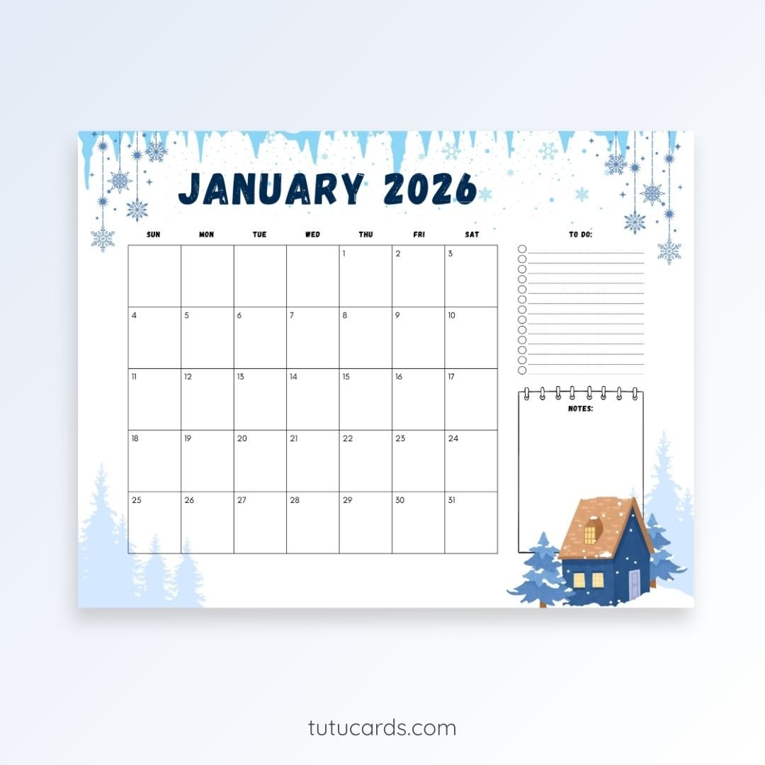 Snowy Forest Cabin – 2026 January Calendar - Image 1 of 3