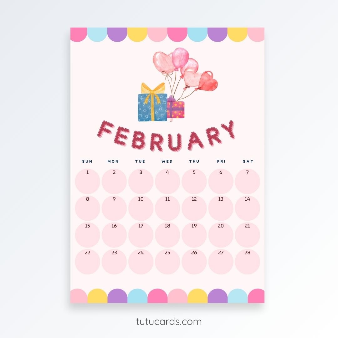 Pastel Pink Celebration – 2026 Calendar | Colorful Gifts & Balloons Theme - Image 1 of 3