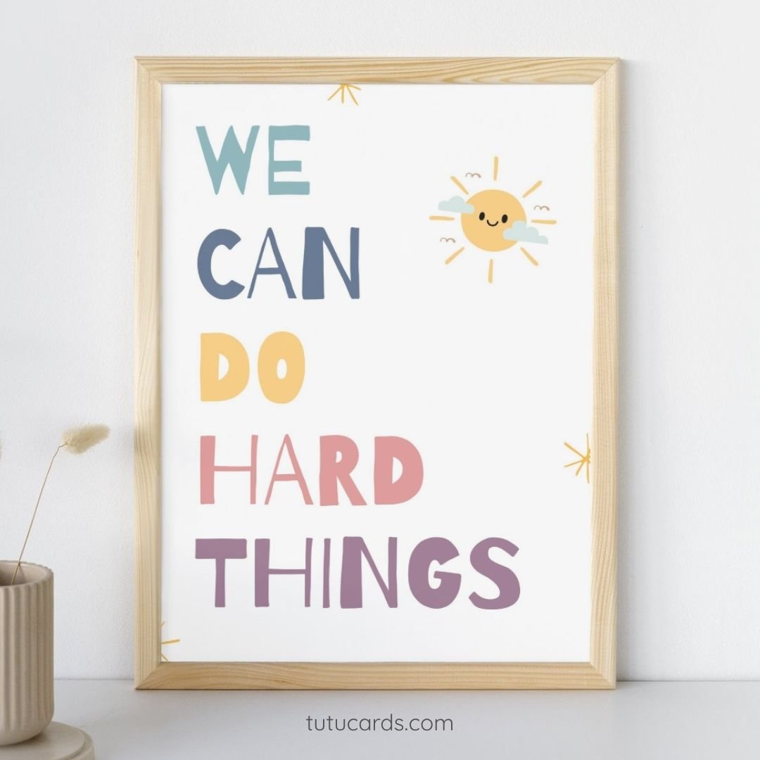 We Can Do Hard Things — Colorful Minimalist Affirmation Poster, Gentle Modern Wall Art for Kids, Classroom & Home Decor - Image 1 of 4