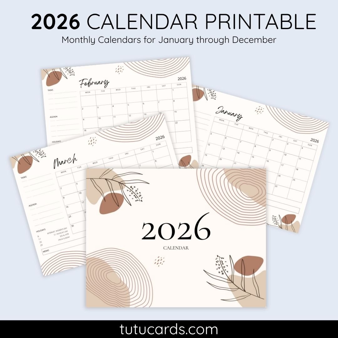 2026 Calendar Printable Download | Brown and Green Simple Minimalist Calendar | Letter Size | Desk & Wall Planner - Image 1 of 5