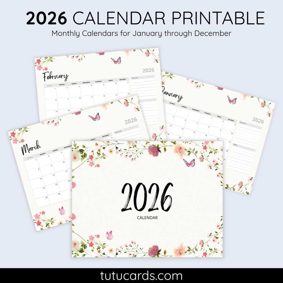 2026 Calendar Printable Download | Soft Watercolor Floral Butterflies Calendar | Letter Size | Desk & Wall Planner - Image 1 of 5