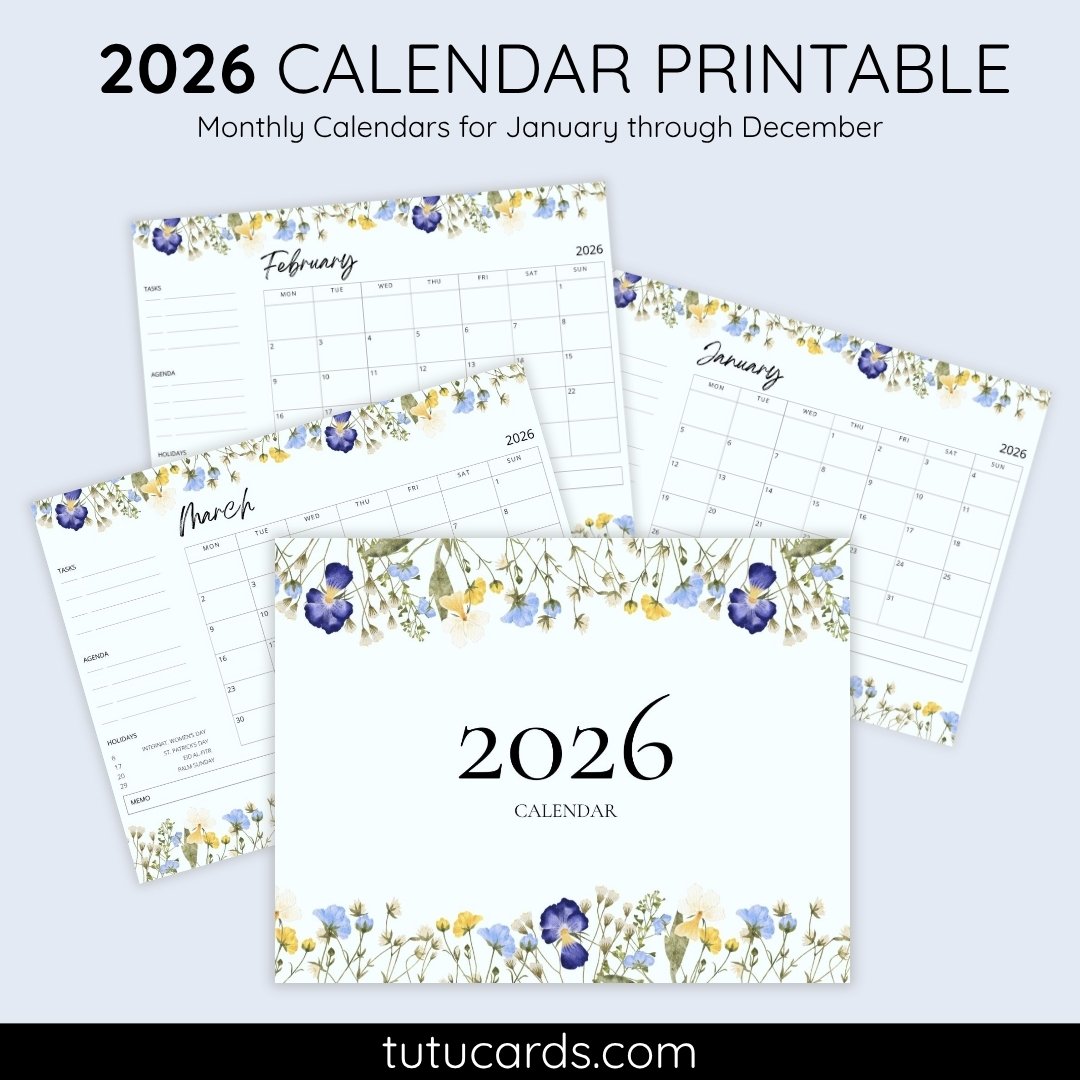 2026 Calendar Printable Download | Calm Colorful Pastel Watercolor Floral Calendar | Soft Aesthetic Monthly Planner | Letter Size | Desk & Wall Decor - Image 1 of 5
