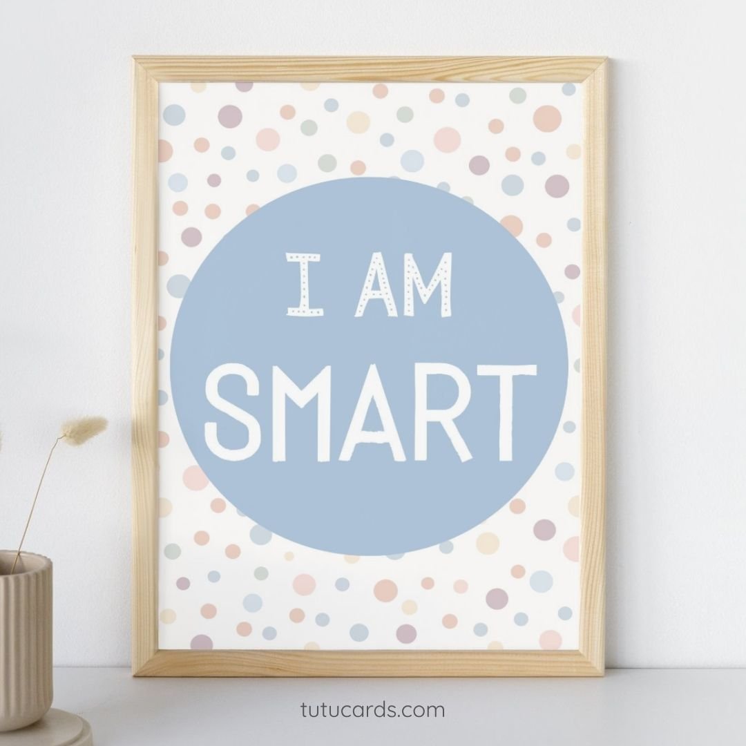I Am Smart — Soft Colorful Dots Affirmation Poster for Kids, Gentle Minimalist Wall Art, Calming Classroom & Home Decor - Image 1 of 4