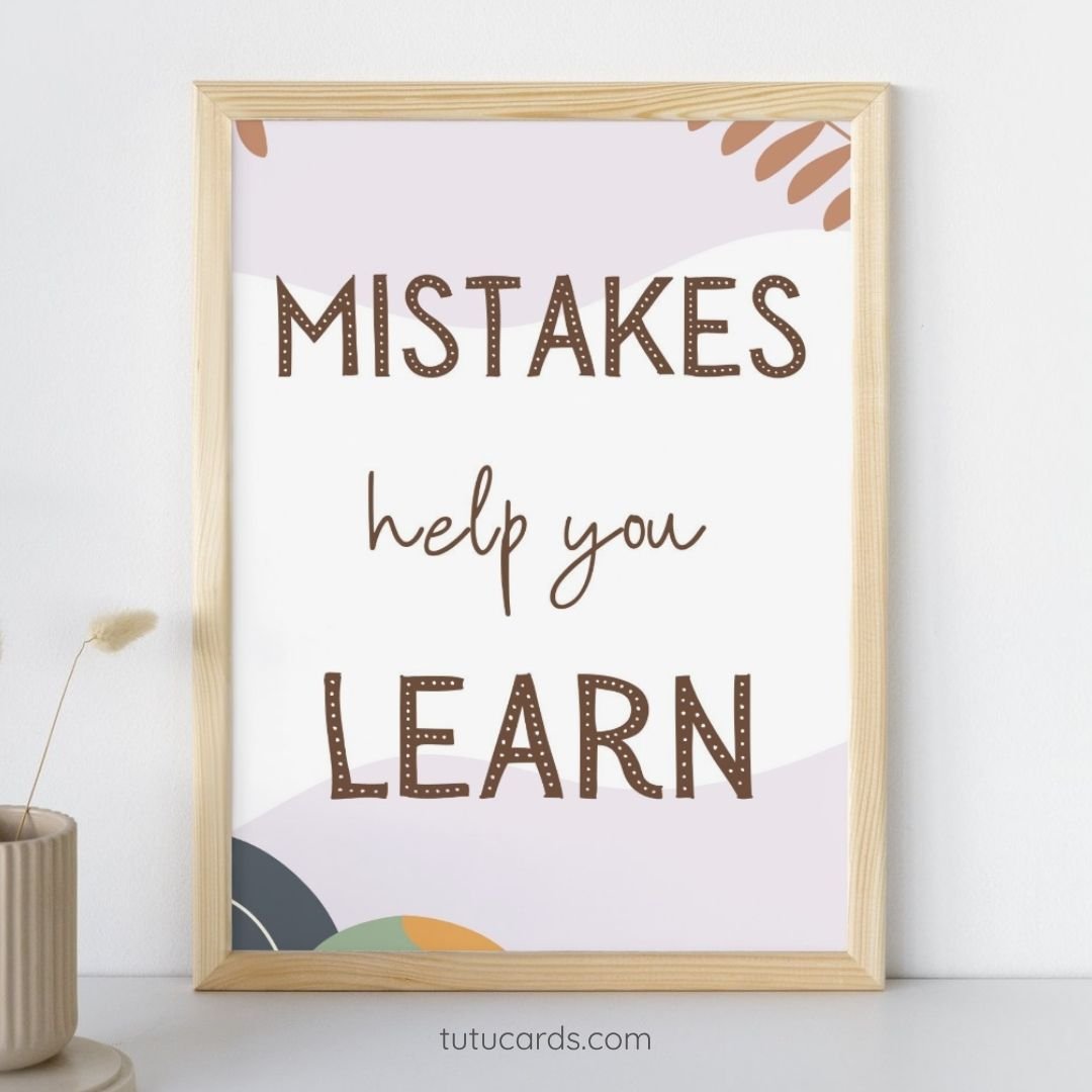 Mistakes Help You Learn — Boho Minimalist Growth Mindset Poster, Neutral Handwritten Wall Art for Kids, Teens, Classroom & Home Decor - Image 1 of 4
