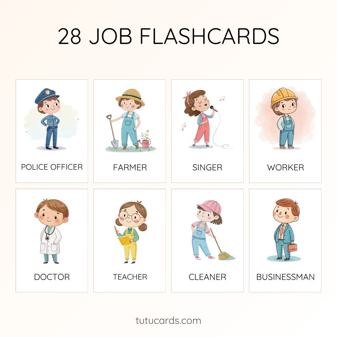 28 Cute Colorful Job Flashcards | Printable Occupation Cards | 3.5x5 inch | Kids Learning & Classroom Decor - Image 1 of 3