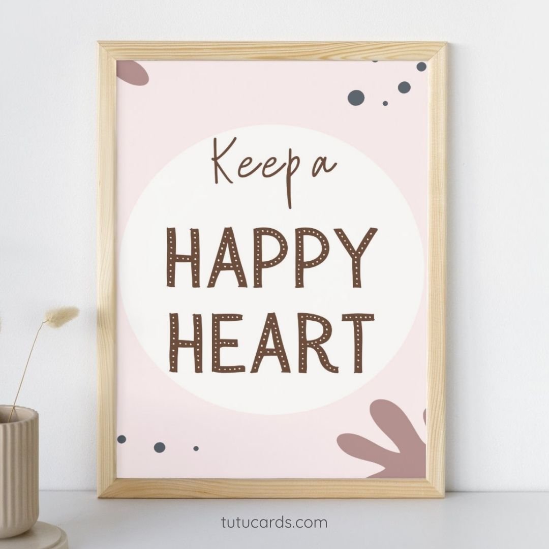 Keep a Happy Heart — Boho Minimalist Affirmation Poster, Neutral Handwritten Wall Art for Kids, Teens, Classroom & Home Decor - Image 1 of 4