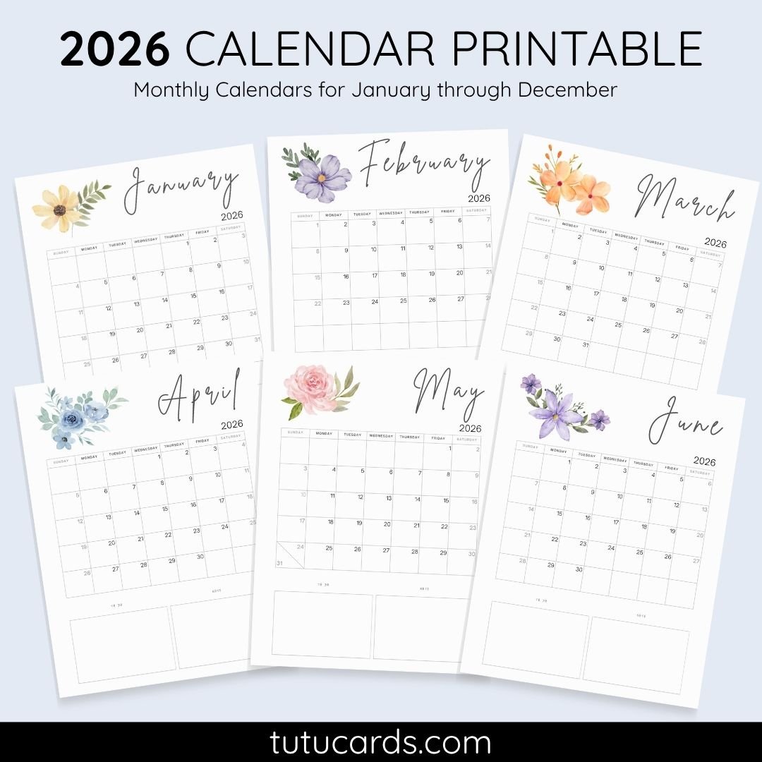 2026 Calendar Printable Download | Watercolor Floral Monthly Calendar | Letter Size | Desk & Wall Planner - Image 1 of 7