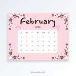 Romantic Roses & Pink Ribbon – February 2026 Calendar | Elegant Printable Wall Art preview 1