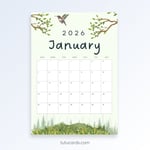 January 2026 Calendar – Green Watercolor Nature Theme preview 1