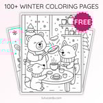Winter Coloring Pages for Kids – Little Bear Making Pancakes (Free PDF Printables) preview 1