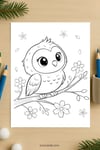 Cute Owl on Tree Branch Coloring Page for Kids | Printable Animal Art PDF | TutuCards Wildlife & Friends Series preview 3