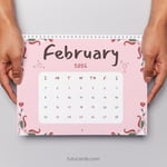 Romantic Roses & Pink Ribbon – February 2026 Calendar | Elegant Printable Wall Art preview 2