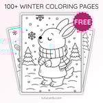 Winter Coloring Pages for Kids – Little Bunny in the Snow (Free PDF Printables) preview 1