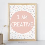 I Am Creative — Soft Colorful Dots Affirmation Poster for Kids, Gentle Minimalist Wall Art, Calming Classroom & Home Decor preview 1
