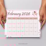 Pink & White Cupid Valentine – February 2026 Calendar | Romantic Heart Theme preview 2