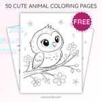 Cute Owl on Tree Branch Coloring Page for Kids | Printable Animal Art PDF | TutuCards Wildlife & Friends Series preview 1