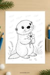 Cute Otter Holding Wildflowers Coloring Page for Kids | Printable Animal Art PDF | TutuCards Wildlife & Friends Series preview 3