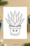 Cute Aloe Plant Coloring Page for Kids | Printable Houseplant Art PDF | US Letter | TutuCards Home & Nature Series preview 4