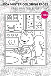Winter Coloring Pages for Kids – Little Squirrel Baking Cookies (Free PDF Printables) preview 2