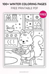 Winter Coloring Pages for Kids – Little Squirrel Baking Cookies (Free PDF Printables) preview 3