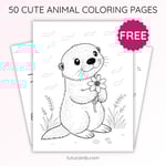Cute Otter Holding Wildflowers Coloring Page for Kids | Printable Animal Art PDF | TutuCards Wildlife & Friends Series preview 1