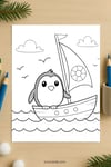 Cute Penguin on a Boat Coloring Page for Kids | Printable Animal Art PDF | TutuCards Wildlife & Friends Series preview 3