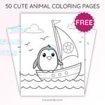 Cute Penguin on a Boat Coloring Page for Kids | Printable Animal Art PDF | TutuCards Wildlife & Friends Series preview 1