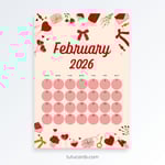 Orange Valentine Celebration – February 2026 Calendar | Hearts & Bows Theme preview 1