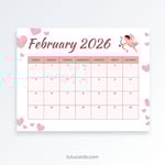 Pink & White Cupid Valentine – February 2026 Calendar | Romantic Heart Theme preview 1